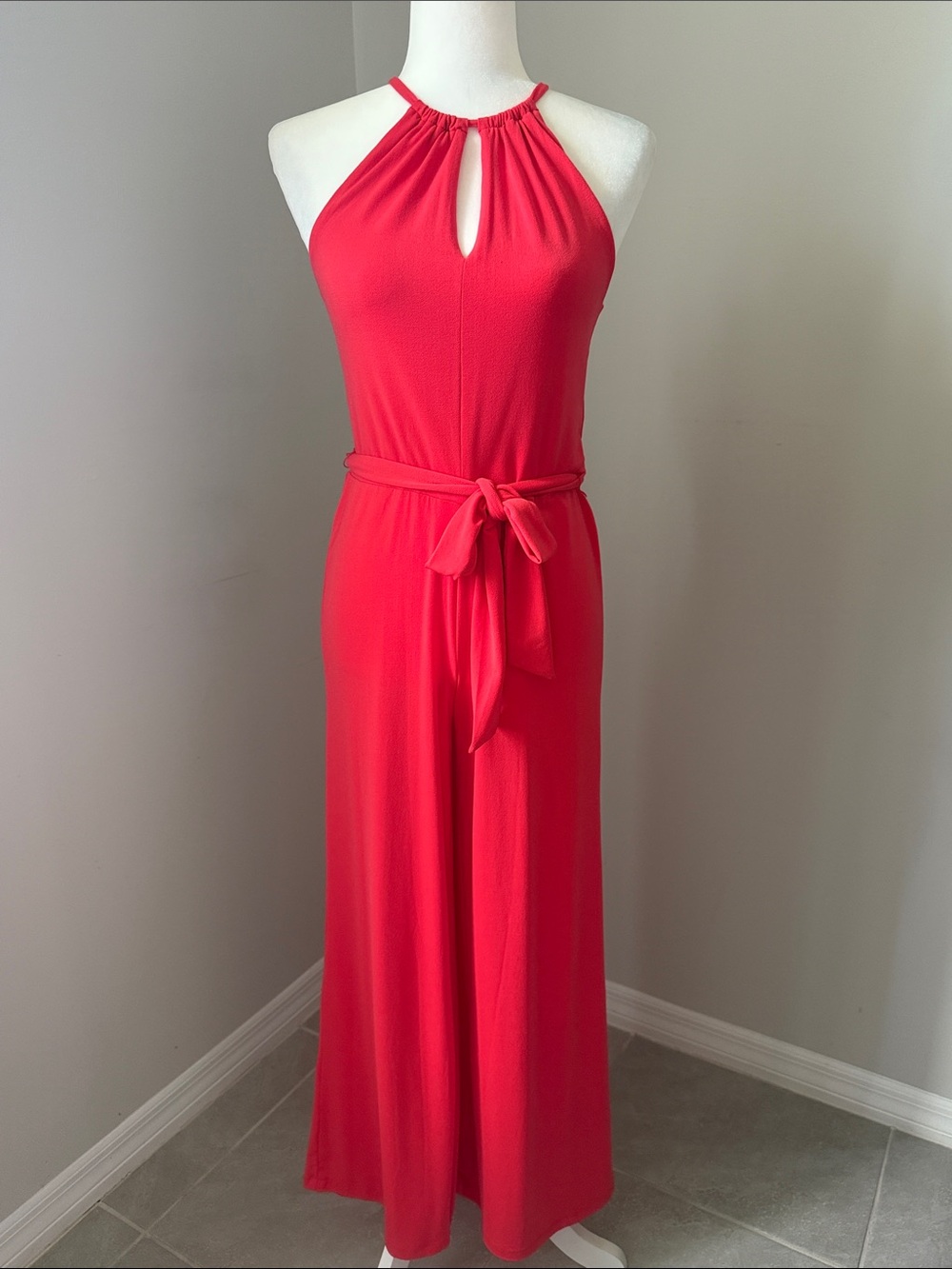 RALPH LAUREN Keyhole Halter Wide Leg Jumpsuit Coral Red Womens Petite Small - Picture 2 of 12